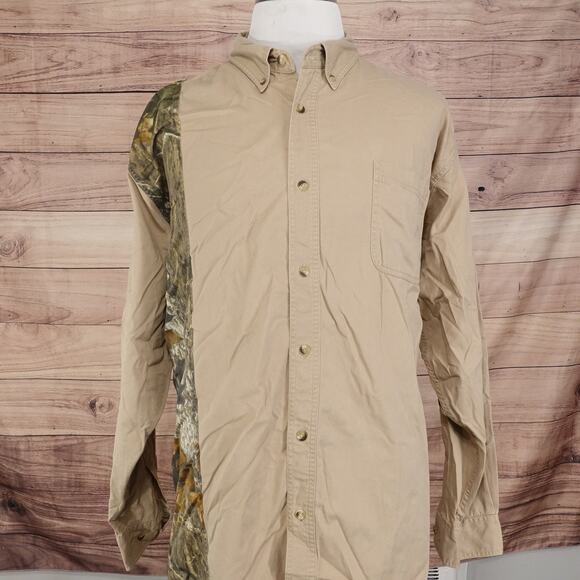 REDHEAD LONG SLEEVE BEIGE KHAKI CAMO HEAVY BUTTON UP SHIRT MENS SIZE 2XLT TALL - Picture 3 of 6